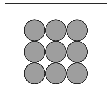 9 grey circles all touching, arranged in a 3 by 3 square