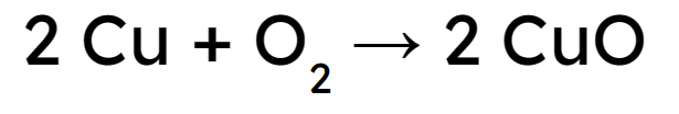 2 Cu plus O2 reactants to become 2 Cu O